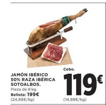 Hipercor JAMÓN IBÉRICO 50% RAZA IBÉRICA SOTOALBOS. Pieza de 8 kg. oferta