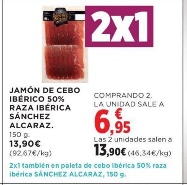 Hipercor JAMÓN DE CEBO IBÉRICO 50% RAZA IBÉRICA SÁNCHEZ ALCARAZ. 150 g. oferta