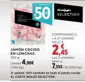 Hipercor JAMÓN COCIDO EN LONCHAS. 350 g oferta