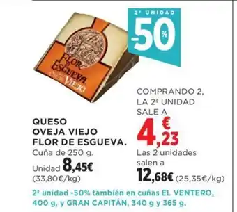 Hipercor QUESO OVEJA VIEJO FLOR DE ESGUEVA. Cuña de 250 g. oferta