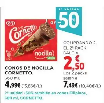 Hipercor CONOS DE NOCILLA CORNETTO. oferta