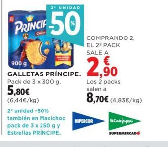 Hipercor GALLETAS PRÍNCIPE. Pack de 3 x 300 g. oferta