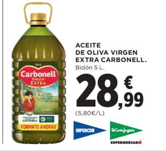 Hipercor ACEITE DE OLIVA VIRGEN EXTRA CARBONELL. Bidón 5 L. oferta