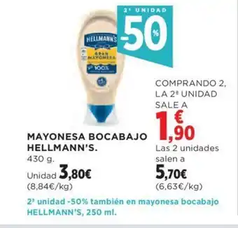 Hipercor MAYONESA BOCABAJO HELLMANN'S. 430 g oferta