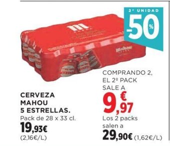Hipercor CERVEZA MAHOU 5 ESTRELLAS. Pack de 28 x 33 cl. oferta