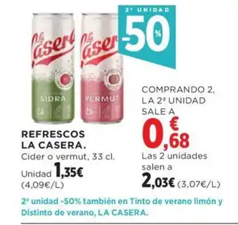 Hipercor REFRESCOS LA CASERA. Cider o vermut, 33 cl. oferta