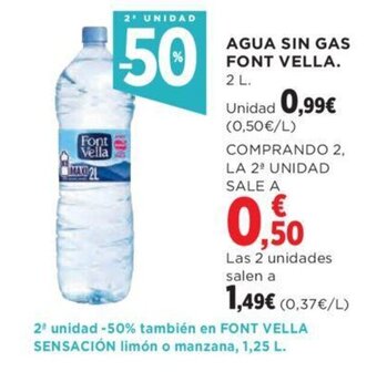 Hipercor AGUA SIN GAS FONT VELLA. oferta