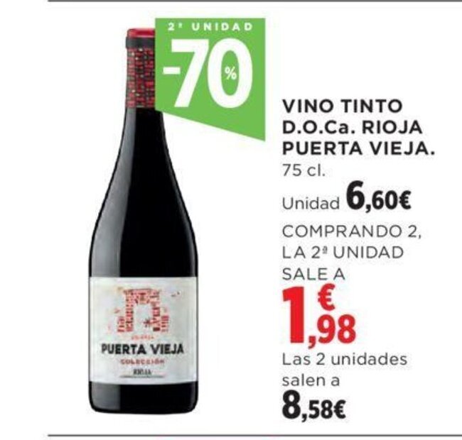 Hipercor VINO TINTO D.O.Ca. RIOJA PUERTA VIEJA. 75 cl. oferta