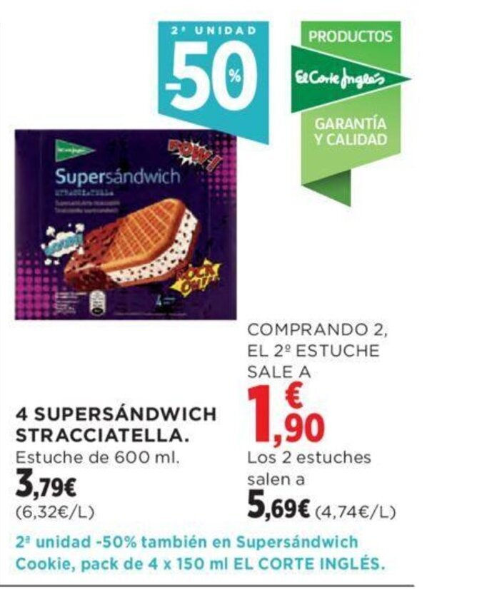 Hipercor 4 SUPERSÁNDWICH STRACCIATELLA. Estuche de 600 ml. oferta