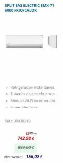 Electrocash Split eas electric emx-71 6000 frio/calor o refrigeración instantánea. • tuberías de alta eficiencia. • módulo wi-fi incorpo oferta