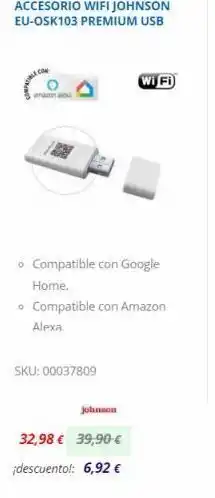Electrocash Accesorio wifi johnson eu-osk103 premium usb amazon al o o compatible con google home. compatible con amazon alexa. sku oferta