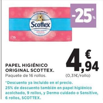 Hipercor PAPEL HIGIÉNICO ORIGINAL SCOTTEX oferta
