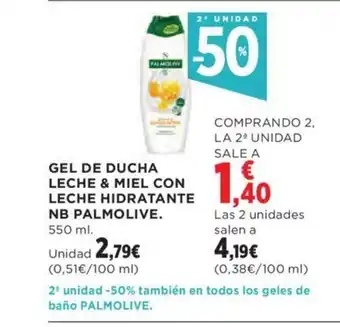 Hipercor GEL DE DUCHA LECHE & MIEL CON LECHE HIDRATANTE NB PALMOLIVE. 550 ml. oferta