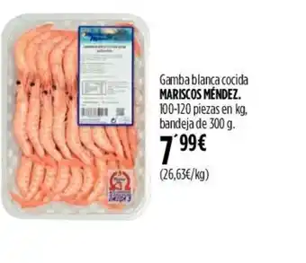 Hipercor Gamba blanca cocida MARISCOS MÉNDEZ. 100-120 piezas en kg, bandeja de 300 g. oferta