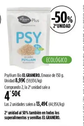 Hipercor Psyllium Bio EL GRANERO. oferta