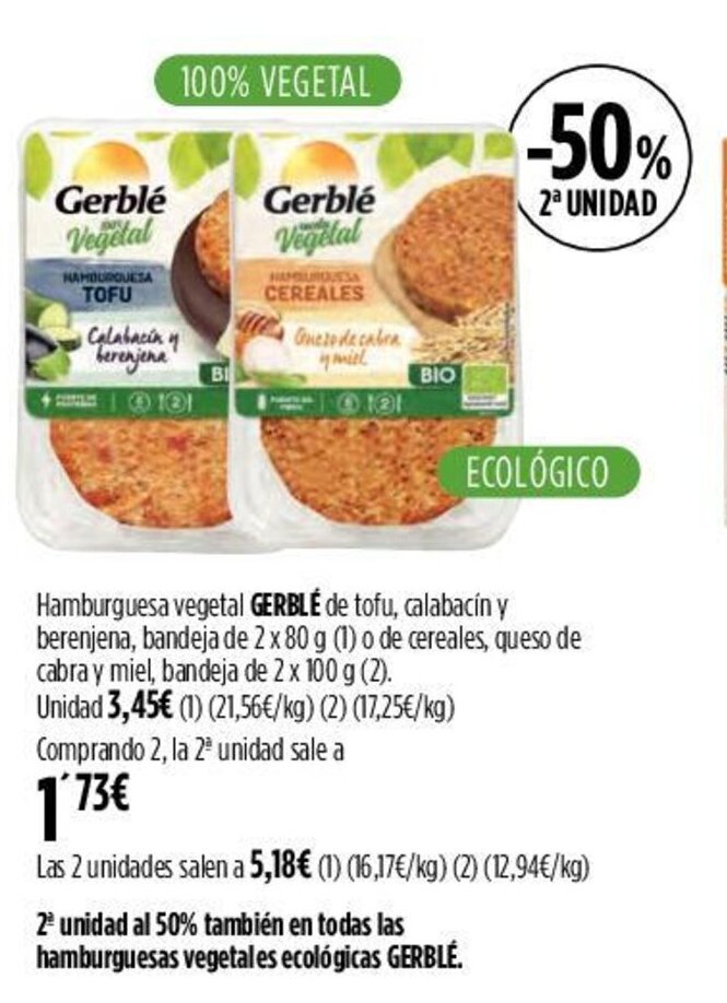 Hipercor Hamburguesa vegetal GERBLÉ oferta