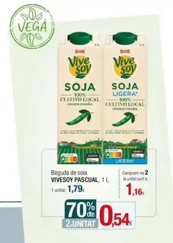 Condis Beguda de soia VIVESOY PASCUAL, 1 L 1 unitat: 1,79€ oferta