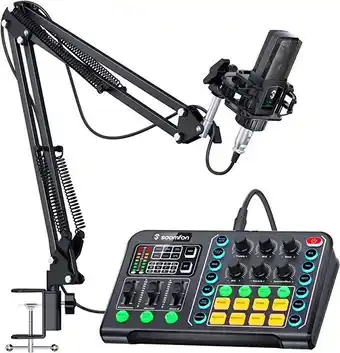 Amazon Soomfon micrófono condensador con tarjeta de sonido vivo - microfono streaming pc con mesa mezclas kit, soporte metálico a... oferta