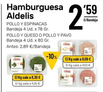 AhorraMas Hamburguesa Aldelis Pollo Y Espinacas Bandeja 4 ud. x 78gr oferta