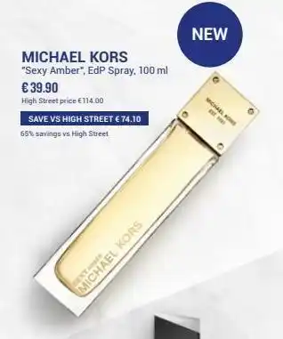Ryanair Michael kors sexy amber, edp spray, 100 ml € 39.90 high street price €114.00 save vs high street € 74.10 65% savings vs oferta