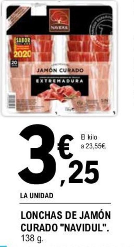 E.Leclerc LONCHAS DE JAMÓN CURADO "NAVIDUL". 138 g. oferta