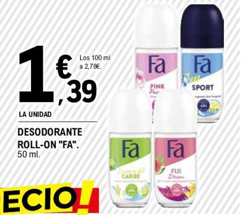 E.Leclerc DESODORANTE ROLL-ON "FA". 50 ml. oferta