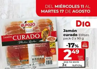 Dia El Pozo Jamón curado pack-2 x 90g oferta