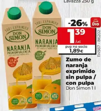Dia Don Simon Zumo de naranja exprimido sin pulpa / con pulpa 1L oferta