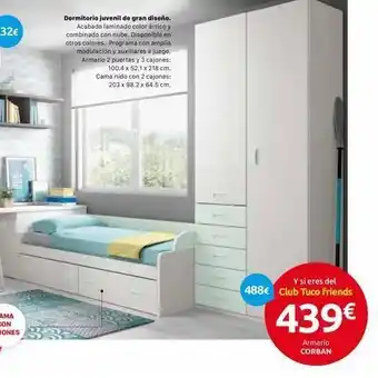 Tuco Dormitorio juvenil de gran diseño. acabado laminado color ártico y combinado con nube. disponible en otros colores. programa oferta
