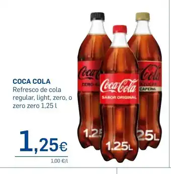 Supermercados Plaza COCA COLA Refresco de cola regular, light, zero, o zero zero 1,25 L oferta