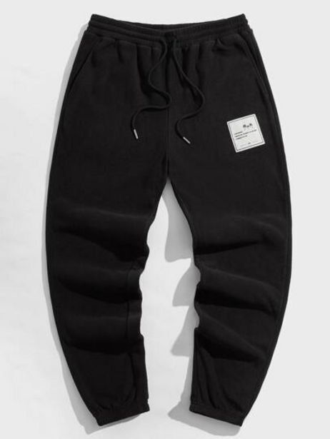 Shein Shein hombres pantalones de cintura con cordón con diseño de parche forro polar oferta