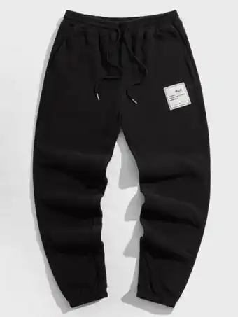 Shein Shein hombres pantalones de cintura con cordón con diseño de parche forro polar oferta