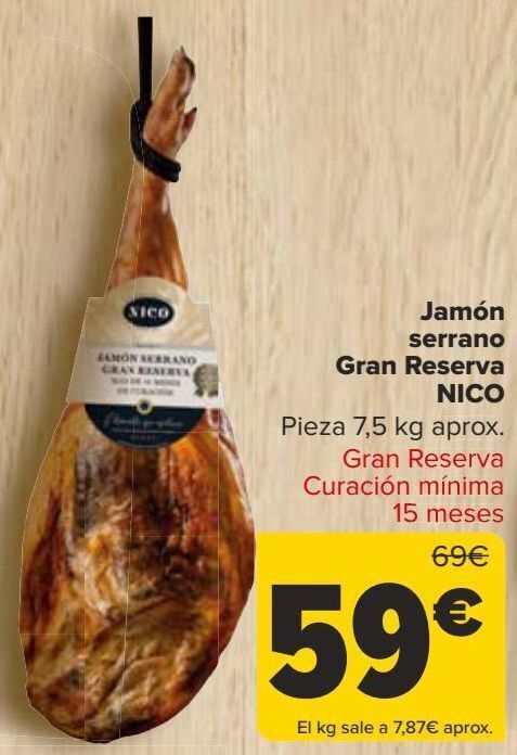Carrefour Jamón serrano gran reserva nico oferta