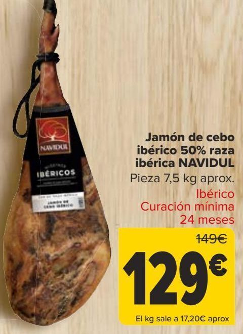 Carrefour Jamón de cebo ibérico 50% raza ibérica navidul oferta