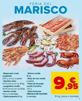 Carrefour Bogavante crudo congelado, gambón extra, langostino cocido, gamba cocida, cigala pequeña, nécora cocida, buey de mar cocido, oferta