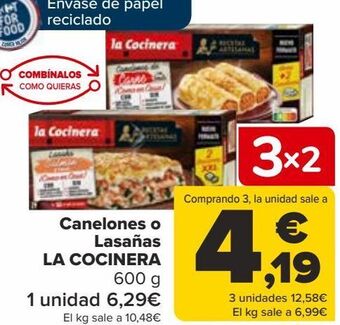 Carrefour Canelones o lasañas la cocinera oferta