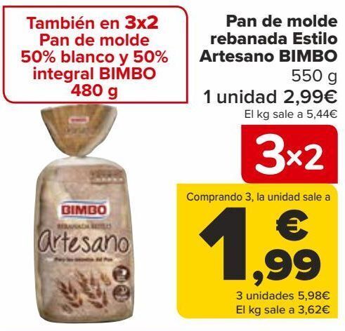 Carrefour Pan de molde rebanada estilo artesano bimbo oferta