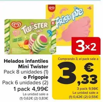 Carrefour Helados infantiles mini twister o frigopie oferta
