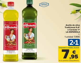 Carrefour Aceite de oliva tradicional 0,4º o carácter 1º la española oferta