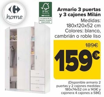 Carrefour Armario 3 puertas y 3 cajones milán oferta
