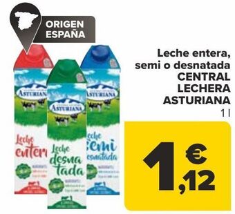 Carrefour Leche entera, semi o desnatada central lechera asturiana oferta
