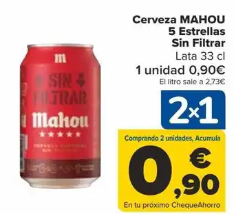 Carrefour Cerveza mahou 5 estrellas sin filtrar oferta