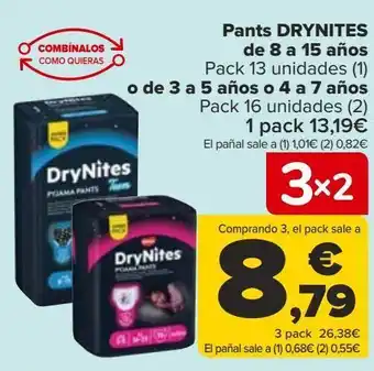 Carrefour Pants drynites de 8 a 15 años o de 3 a 5 años o 4 a 7 años oferta