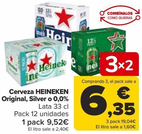 Carrefour Cerveza heineken original, silver o 0,0% oferta