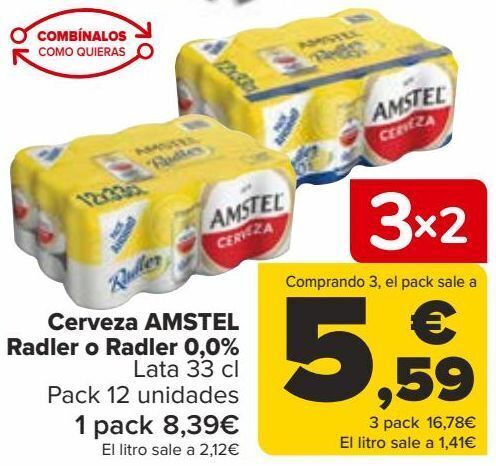 Carrefour Cerveza amstel radler o radler 0,0% oferta