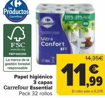 Carrefour Papel higiénico 3 capas carrefour essential oferta