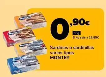 Supeco Sardinas o sardinillas varios tipos montey, 65g oferta