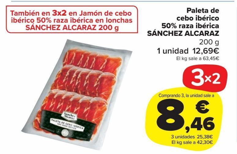Carrefour Market Paleta de cebo ibérico 50% raza ibérica sánchez alcaraz oferta