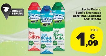 Carrefour Market Leche entera, semi o desnatada central lechera asturiana oferta