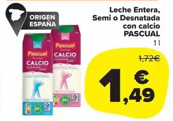 Carrefour Market Leche entera, semi o desnatada con calcio pascual oferta